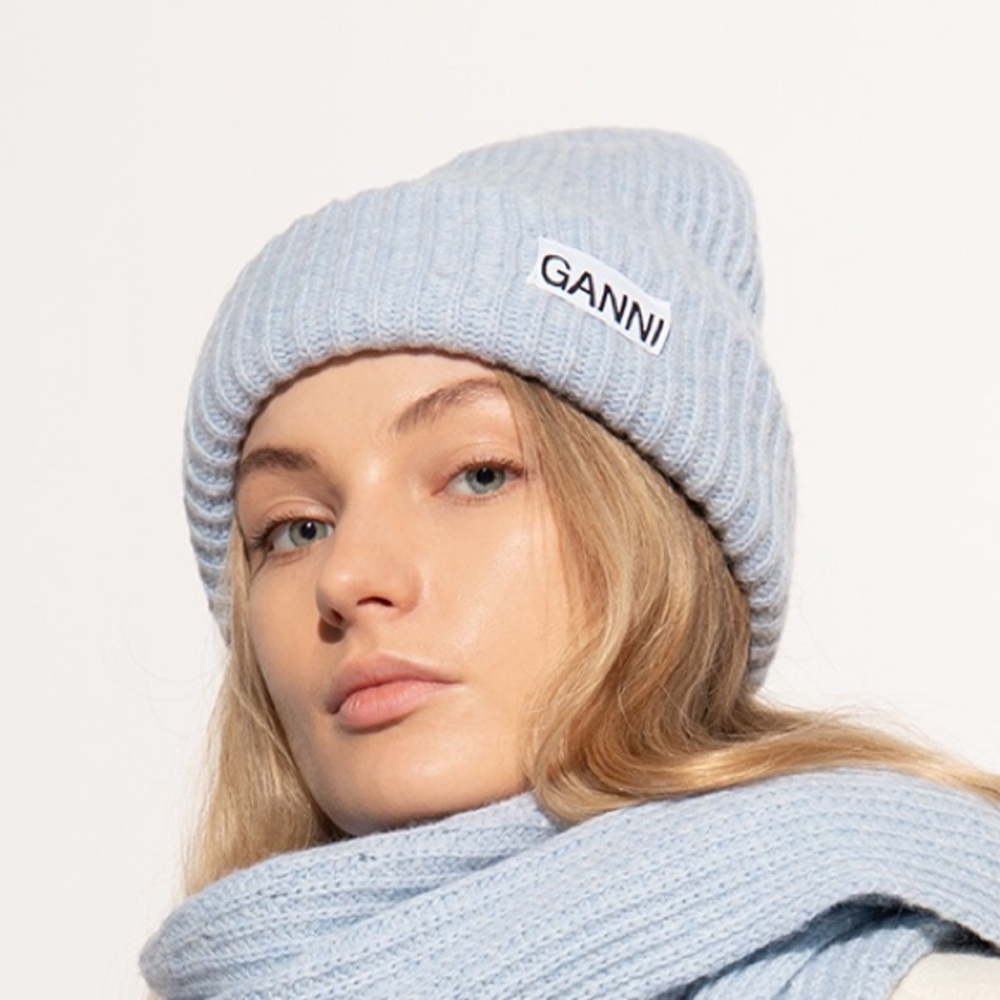 Ganni Light Blue Knit Beanie